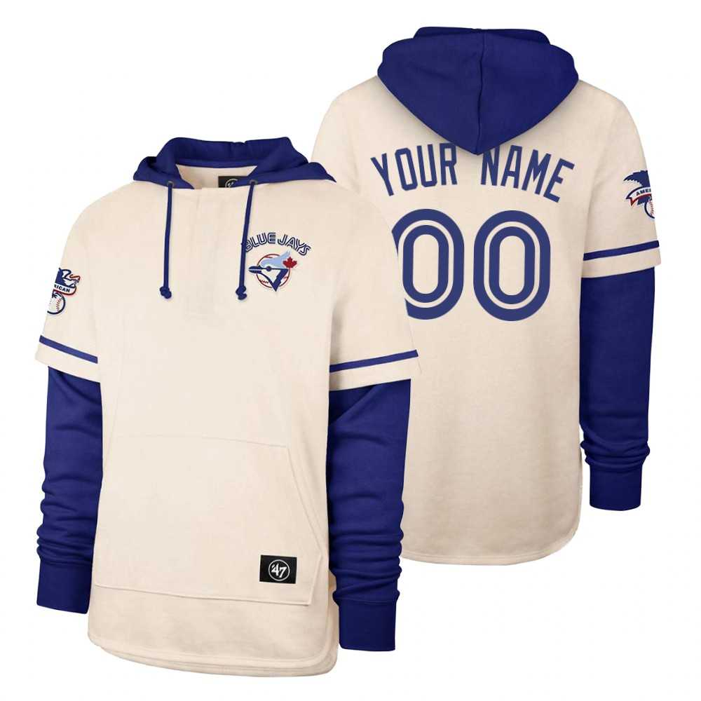 Men Toronto Blue Jays 00 Your name Cream 2021 Pullover Hoodie MLB Jersey